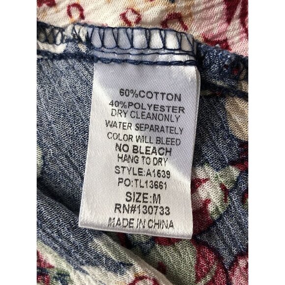 Umgee Floral Tunic Top Womens M 3/4 Flare Sleeve Oversized Bloomcore Cottage - Picture 5 of 7